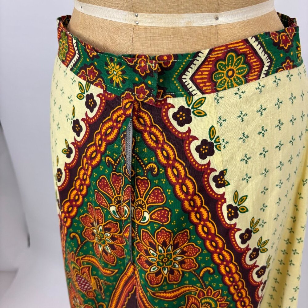 Vintage 70s Ethnic Skirt Womens M Medallion Cotton Print Maxi Hippie Boho Flamen - Picture 7 of 10